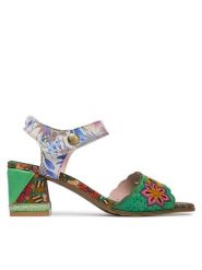 Laura Vita Sandały Jacqueso 20 Zielony. Zielone sandały damskie Laura Vita, bez wzorów, ze skóry, bez obcasa, na słupku. Za 399.99 zł.