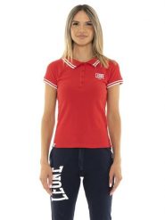 Koszulka polo damska z krótkim rękawem Leone Team Line. Czerwone bluzki sportowe damskie LEONE 1947 APPAREL, l, bez kołnierzyka, bez ramiączek. Za 84.16 zł.