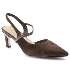 Czółenka damskie S.Barski, cholewka ze skóry naturalnej zamszowej elegancki fason smukły obcas klasyczny design, brązowe, CR61-3048. Brązowe czółenka damskie S.BARSKI, z aplikacjami, ze skóry, ze szpiczastym noskiem, bez obcasa, na obcasie. Za 309.00 zł.