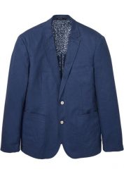 Marynarka z domieszką lnu, Regular Fit. Niebieskie marynarki męskie bonprix, bez wzorów. Za 369.99 zł.