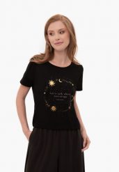 Bawełniana koszulka T-ASTRO. Czarne t-shirty damskie Volcano, m, bez wzorów, z bawełny, bez ramiączek. Za 59.99 zł.