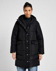 LEE DAMSKA KURTKA ZIMOWA LONG PUFFER JACKET UNIONALL BLACK 112355161 LI54008520. Czarne kurtki damskie Lee, na zimę, l, bez wzorów, z puchu, bez kaptura. W wyprzedaży za 249.99 zł.