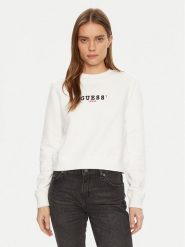 Guess Jeans Bluza W5RQ28 K68I4 Biały Regular Fit. Białe bluzy bez kaptura damskie Guess Jeans, m, z bawełny. Za 169.99 zł.
