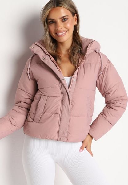 Różowa Pikowana Kurtka Puffer z Kapturem Miviera. Czerwone kurtki damskie Born2be, na zimę, l, bez wzorów, z dzianiny, z kapturem. Za 119.99 zł.