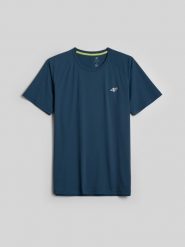 4F Koszulka do biegania regular szybkoschnąca męska - denim M. Niebieskie t-shirty sportowe męskie 4f, m, z denimu, bez ramiączek, do biegania. Za 129.99 zł.