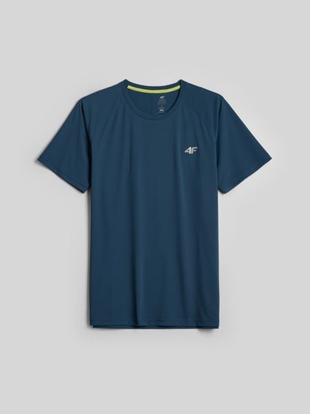 4F Koszulka do biegania regular szybkoschnąca męska - denim M. Niebieskie t-shirty sportowe męskie 4f, m, z denimu, bez ramiączek, do biegania. Za 129.99 zł.
