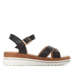 Sandały Clara Barson. Czarne sandały damskie Clara Barson, bez wzorów, bez obcasa, na koturnie. Za 119.99 zł.