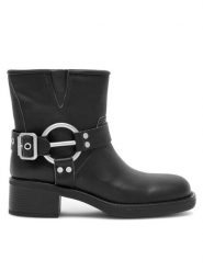 Badura Botki MANGUALDE-01 Czarny. Czarne botki damskie Badura, ze skóry, bez obcasa, na płaskiej podeszwie, bez zapięcia. Za 429.99 zł.