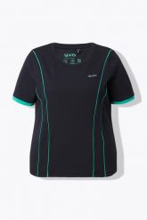 Damskie Bluzka funkcyjna dżersej termiczny okrągły dekolt rękaw 1/2 z recyklingu. Czarne bluzki sportowe damskie Ulla Popken, plus size, z dżerseju, bez kołnierzyka, bez ramiączek. Za 199.99 zł.