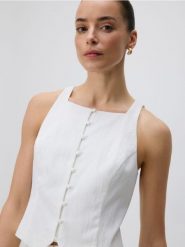 Kamizelka z lyocellem - biały. Białe kamizelki damskie Reserved, l, z lyocellu. Za 129.99 zł.