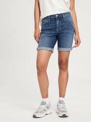 Cross Jeans Szorty dżinsowe w kolorze niebieskim rozmiar: W27. Niebieskie szorty damskie Cross Jeans, z aplikacjami, z bawełny, klasyczne, z podwyższonym stanem. Za 127.35 zł.