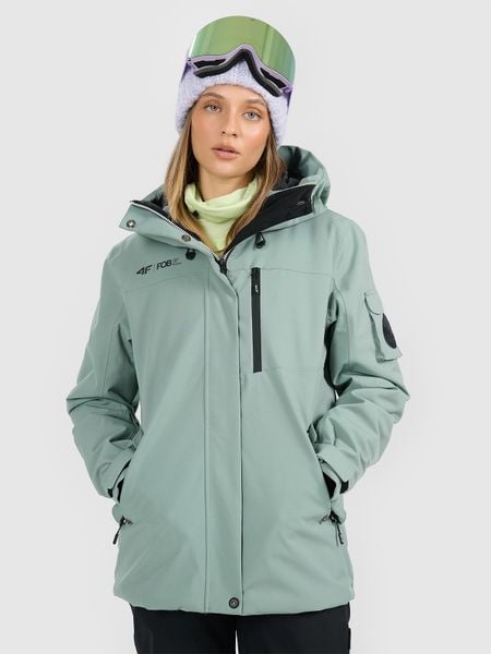 4F Kurtka snowboardowa membrana 15000 damska - zielona XXL. Zielone kurtki damskie 4f, xxl, bez wzorów, z materiału, bez kaptura, narciarskie. Za 699.99 zł.