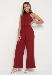 Bordowy Taliowany Kombinezon Ozdobiony Paskiem Dollivia. Czerwone kombinezony damskie Born2be, l, z aplikacjami, eleganckie, bez kołnierzyka, bez ramiączek. Za 139.99 zł.