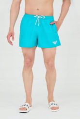 EMPORIO ARMANI Spodenki kąpielowe. Niebieskie kąpielówki męskie Emporio Armani, m, bez wzorów, z poliesteru. W wyprzedaży za 151.99 zł.
