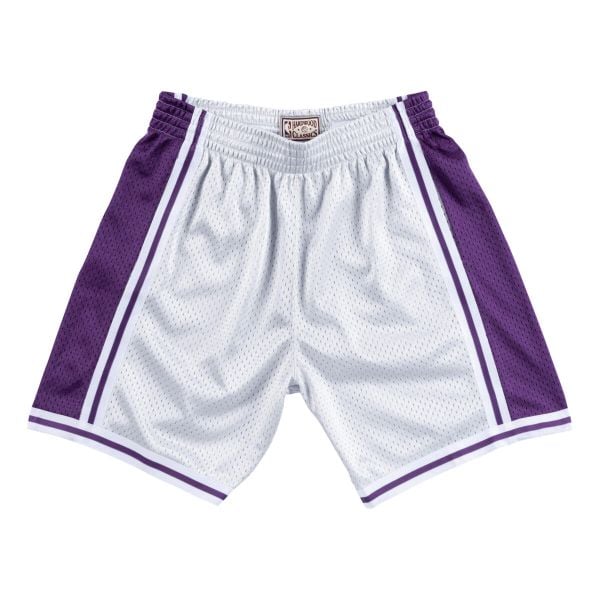 Szorty Los Angeles Lakers platinum. Szare szorty męskie Mitchell & Ness, bez wzorów, sportowe. Za 369.50 zł.
