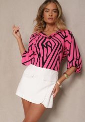 Fuksjowa Koszula z Bawełną o Geometrycznym Motywie Amorria. Czerwone koszule damskie Renee, l, bez wzorów, z bawełny, eleganckie, bez kołnierzyka, bez ramiączek. Za 69.99 zł.
