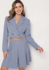 Niebieska Marynarka Dwurzędowa o Krótkim Kroju w Delikatne Paski Redarisa. Niebieskie marynarki i żakiety damskie Born2be, l, bez wzorów, z jeansu, eleganckie. Za 84.99 zł.
