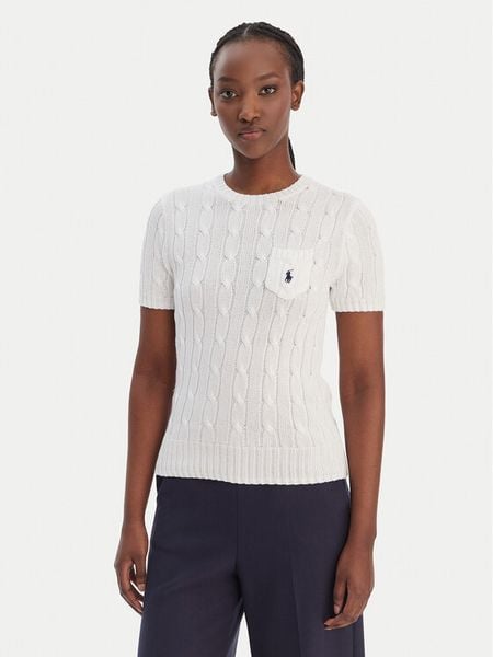 Polo Ralph Lauren Sweter 211971873005 Biały Slim Fit. Białe swetry klasyczne damskie Polo Ralph Lauren, xl, z bawełny, bez kołnierzyka. Za 819.99 zł.