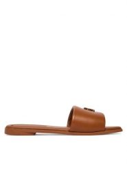 Tommy Hilfiger Klapki Th Logo Hardware Leather Mule FW0FW09292 Brązowy. Brązowe klapki damskie Tommy Hilfiger, bez wzorów, ze skóry, bez obcasa. Za 369.99 zł.