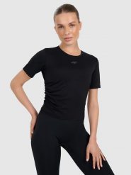 4F Koszulka sportowa w kolorze czarnym rozmiar: XL. Czarne bluzki sportowe damskie 4f, xl, z materiału, bez kołnierzyka, bez ramiączek. Za 49.45 zł.