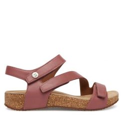 Sandały Josef Seibel. Czerwone sandały damskie Josef Seibel, bez wzorów, bez obcasa, na płaskiej podeszwie. Za 389.99 zł.