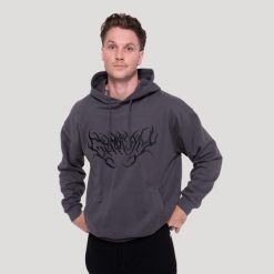 Bluza męska fitness z kapturem oversize szara Thorn. Szare bluzy sportowe męskie GYMBEAM, bez wzorów, z bawełny, bez kołnierzyka, bez ramiączek. Za 148.90 zł.