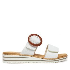 Klapki Rieker. Białe klapki damskie Rieker, bez wzorów, bez obcasa. Za 279.99 zł.