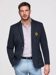Marynarka OM-BLZB-0166 - - Rozmiar: M. Niebieskie marynarki męskie Ombre Clothing, z aplikacjami, z bawełny. Za 369.99 zł.