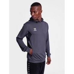 Poliestrowa bluza z kapturem Hummel Authentic. Szare bluzy sportowe męskie HUMMEL, bez wzorów, sportowe, bez kołnierzyka, bez ramiączek. Za 212.50 zł.