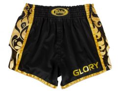 Spodenki Muay Thai Fairtex BSG1 Glory Czarne/Złote S. Czarne szorty męskie FAIRTEX, z gumy, bez kołnierzyka. Za 279.00 zł.