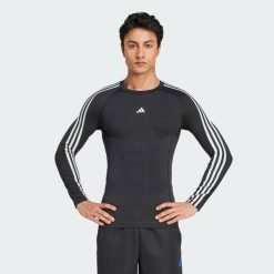 Koszulka TECHFIT Compression Training 3-Stripes Long Sleeve. Czarne t-shirty sportowe męskie Adidas, m, z materiału, bez ramiączek, na fitness i siłownię, techfit (adidas). Za 219.00 zł.