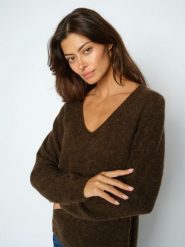 MOS MOSH Sweter z domieszką wełny Kobiety brązowy, XS. Brązowe swetry klasyczne damskie Mos Mosh, xs, z wełny, bez kołnierzyka. Za 449.95 zł.
