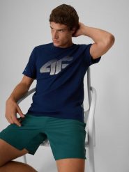 4F T-shirt regular z nadrukiem męski - granatowy XXL. Niebieskie t-shirty męskie 4f, m, bez wzorów, z bawełny, bez kołnierzyka. Za 69.99 zł.