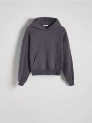 Bawełniana bluza z kapturem - ciemnoszary. Szare bluzy z kapturem damskie Reserved, l, z bawełny. W wyprzedaży za 89.99 zł.