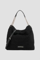 VALENTINO Duża czarna damska torebka worek Qube Hobo Bag. Czarne torebki klasyczne damskie Valentino by Mario Valentino, bez wzorów, z futra, duże, bez dodatków. W wyprzedaży za 457.99 zł.