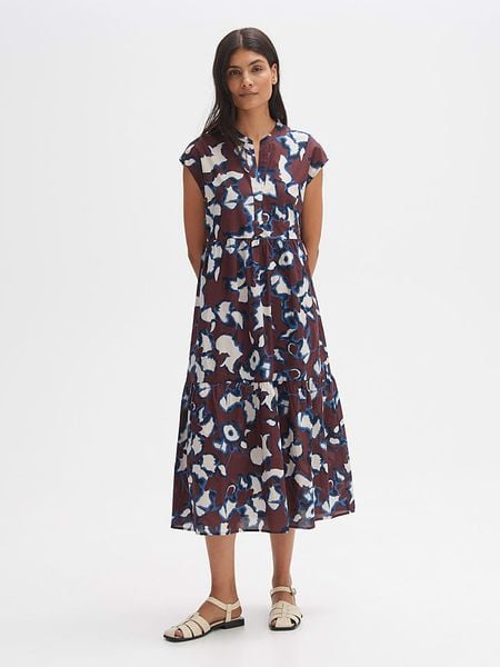 OPUS Sukienka w kolorze bordowo-niebiesko-kremowym rozmiar: 38. Brązowe sukienki damskie Opus, bez wzorów, z bawełny, bez kołnierzyka, bez ramiączek, midi, rozkloszowane. Za 195.77 zł.