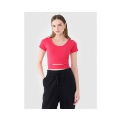 T-shirt crop top gładki damski 4F 4FRSS25TTSHF2695. Czerwone topy damskie 4f, bez wzorów, z bawełny, bez kołnierzyka. Za 34.99 zł.