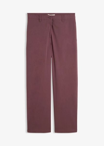 Spodnie z bengaliny z mieszanki wiskozy. Fioletowe spodnie materiałowe damskie bonprix, bez wzorów, z materiału, eleganckie. Za 129.99 zł.
