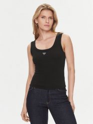 Guess Top W3YP68 KA0H1 Czarny Regular Fit. Czarne topy damskie Guess, xl, z aplikacjami, z bawełny, bez kołnierzyka. Za 155.00 zł.