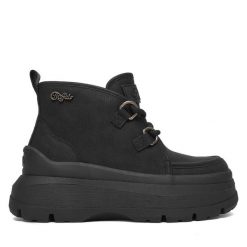 Botki Buffalo. Czarne botki damskie Buffalo, bez obcasa, na płaskiej podeszwie, bez zapięcia. Za 399.99 zł.