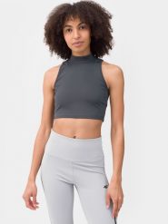 4F Crop-top do biegania szybkoschnący damski L. Szare topy damskie 4f, l, bez wzorów, z dzianiny, bez kołnierzyka. W wyprzedaży za 29.99 zł.