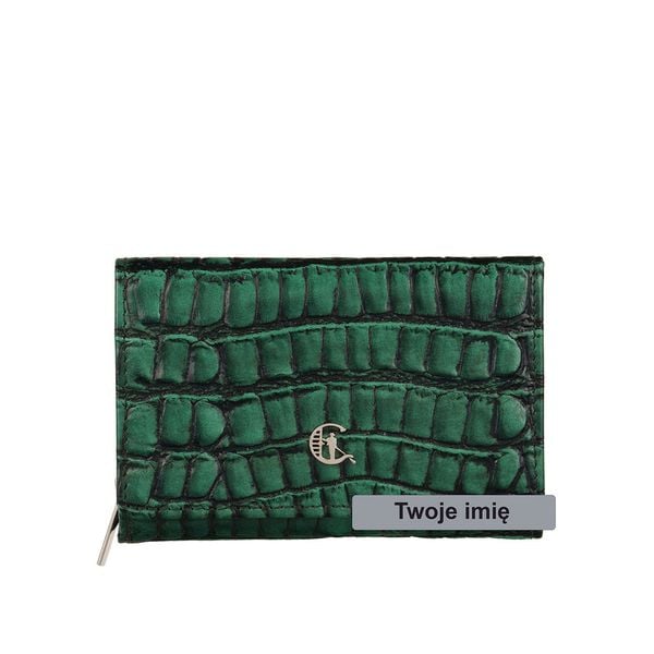 Mały skórzany Portfel Damski z grawerem croco Canaletto PD1225s292 RFIDPS. Zielone portfele damskie bez wzorów, ze skóry. Za 170.00 zł.
