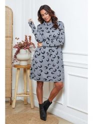 So Cachemire Sukienka dzianinowa "Muggio" w kolorze czarno-szarym rozmiar: XL. Szare sukienki damskie So Cachemire, xl, bez wzorów, z dzianiny, bez kołnierzyka, bez ramiączek, midi. Za 168.06 zł.