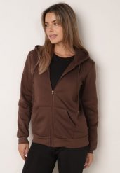 Brązowa Rozpinana Bluza z Kapturem Bawełną i Sznurkami Viltara. Brązowe bluzy z kapturem damskie Born2be, l, z bawełny. Za 59.99 zł.
