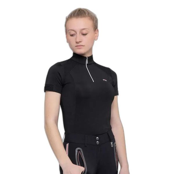 Damska koszulka do jazdy konnej Premier Equine Remisa. Czarne bluzki damskie PREMIER EQUINE, bez wzorów, z materiału, bez kołnierzyka. Za 220.50 zł.