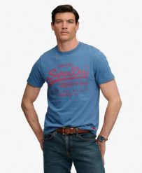 Superdry Vintage Logo Classic T-shirt z bawełny organicznej – Wedgewood Blue. Niebieskie t-shirty damskie Superdry., xl, bez wzorów, z bawełny, bez kołnierzyka. Za 193.80 zł.