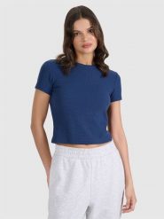 4F T-shirt slim z waflowej dzianiny damski - granatowy M. Niebieskie t-shirty damskie 4f, m, bez wzorów, z dzianiny, bez kołnierzyka. W wyprzedaży za 29.99 zł.