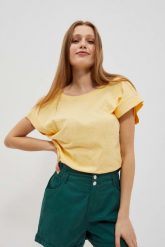 T-shirt z odkrytymi plecami waniliowy. T-shirty damskie MOODO, l, bez wzorów, z bawełny, bez kołnierzyka. W wyprzedaży za 15.99 zł.