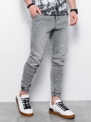Spodnie męskie jeansowe joggery - szare V3 - Rozmiar: XL. Szare spodnie materiałowe męskie Ombre Clothing, bez wzorów, z bawełny, klasyczne. W wyprzedaży za 99.99 zł.