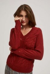 Sweter z ażurowymi rękawami. Swetry klasyczne damskie MOODO, l, bez kołnierzyka. W wyprzedaży za 43.99 zł.